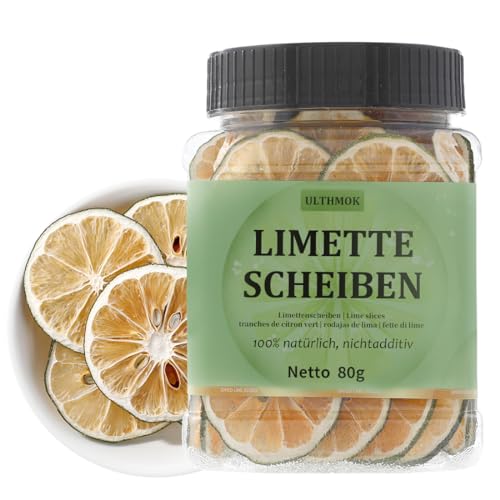 Hochwertige getrocknete Limettenscheiben,Lime Slices 80 g, 100 % natürliche, dehydrierte Limetten-Zitronenscheiben als Kuchendekoration und Cocktailgarnitur, ohne Zusatzstoffe und ohne Zuckerzusatz. von ULTHMOK