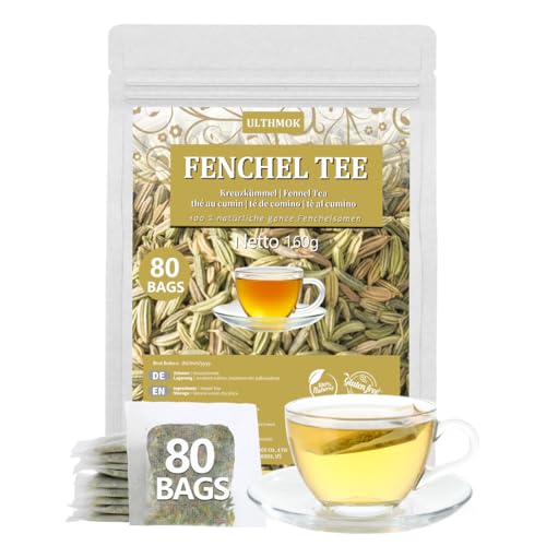 Premium Fenchel Teebeutel,Kreuzkümmeltee 80 Teebeutel. Hergestellt aus natürlichen ganzen Fenchelsamen, koffeinfrei und ohne Zusatzstoffe. von ULTHMOK