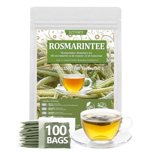 Rosmarin Tee | Rosmarin Teebeutel,Rosemary Tea 100 Teebeutel. Hergestellt aus 100 % reinen natürlichen Rosmarinblättern, ohne Zusatzstoffe und ohne Koffein. von ULTHMOK