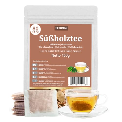 Premium Süßholztee Lakritztee mit 80 Teebeuteln - Duftender, chinesischer Gesundheitstee, Pflanzentee ohne Zusätze von ULTHMOK
