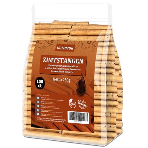 Premium-Zimtstangen 100 Stück (250 g) Cinnamon – Zimt 100% natürlich, schonend getrocknet, vegan von ULTHMOK