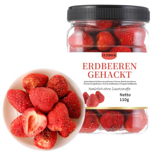 Premium gefriergetrocknete Erdbeeren 110 g, ganze große gefrorene getrocknete Erdbeeren, 100 % natürlich, ohne Zusatzstoffe von ULTHMOK