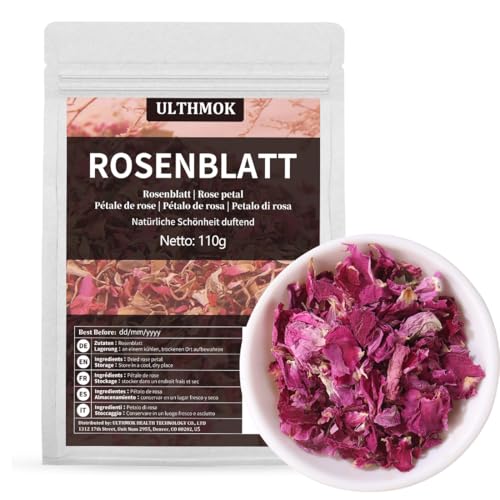 Rosenblütenblätter (110g), Rosenblüten getrocknet, Rosen aus kontrolliert Anbau, Rosenblätter 100% natürlich, ohne Zusätze, Rosenblütentee, Rosentee von ULTHMOK