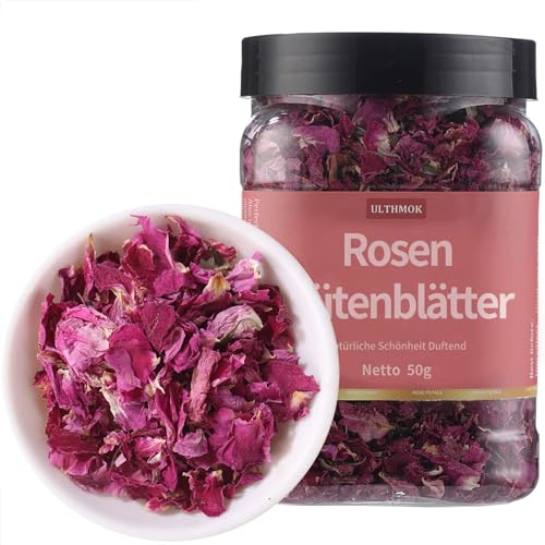 Rosenblütenblätter (50g), Rosenblüten getrocknet, Rosen aus kontrolliert Anbau, Rosenblätter 100% natürlich, ohne Zusätze, Rosenblütentee, Rosentee von ULTHMOK