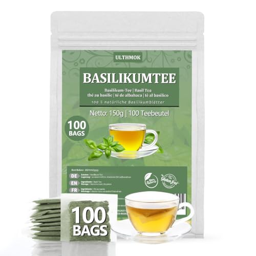 ULTHMOK Basilikum Tee | Tulsi Tee 100 Teebeutel, 100% Basilikumblätter, natürlicher Kräutertee, angereicherte Teebeutel von ULTHMOK