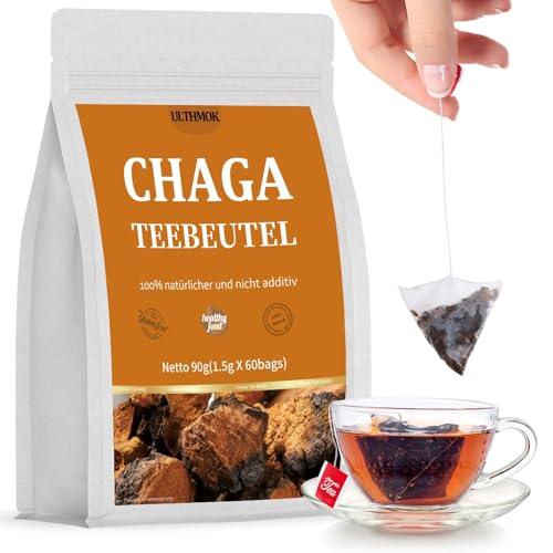 ULTHMOK Premium Chaga Teebeutel 60 Stück, 100% wild gewachsene sibirische Chaga-Pilze, keine Zusatzstoffe, Koffeinfrei von ULTHMOK