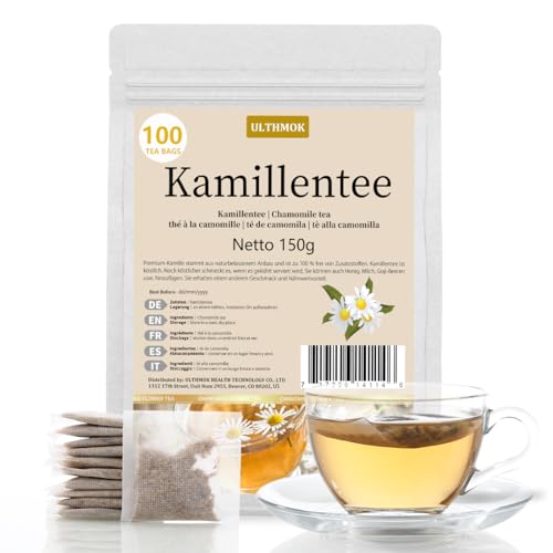 Premium Kamillentee | 100 Teebeutel Kamille, hergestellt aus 100 % natürlichen Kamillenblüten und frei von Koffein und GVO von ULTHMOK