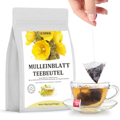 Premium Mullein Tea Königskerzenblatt Tee, 50 Teebeutel. Mullein Leaf Tea Zur Lungenreinigung und Unterstützung der Atemwege, ohne Zusatzstoffe und koffeinfrei.… von ULTHMOK