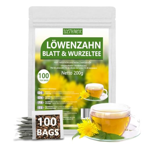 Löwenzahntee Löwenzahnwurzel 100 Teebeutel, Dandelion root leaf tea 100% natürlich und ohne Zusatzstoffe von ULTHMOK