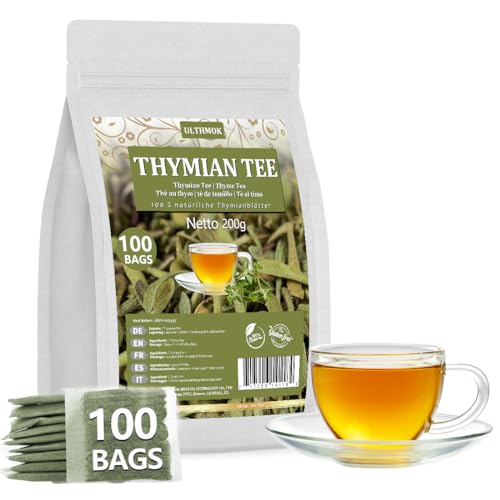 ULTHMOK Premium Thymian Tee 100 Teebeutel – 100% reines Thymianblatt, unterstützt die Verdauung und das Atmungssystem, ohne Zusatzstoffe, koffeinfrei von ULTHMOK