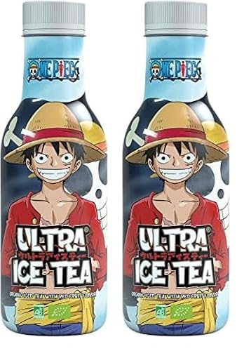 ULTRA ICE TEA Bio Eistee – Veganer Früchtetee mit dem One Piece Charakter Luffy – Fruchtiger Hibiskusblütengeschmack – 1 x 500 ml Einweg (Packung mit 2) von ULTRA ICE TEA