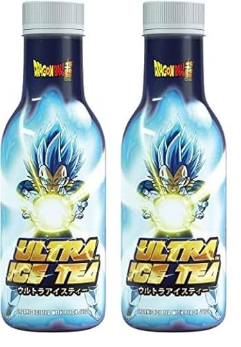 ULTRA ICE TEA Bio Eistee – Veganes Schwarzteegetränk mit dem Dragon Ball Charakter Vegeta – Erfrischender Pfirsich-Geschmack – 1 x 500 ml Einweg (Packung mit 2) von ULTRA ICE TEA