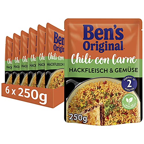 BEN’S ORIGINAL Express Chili con Carne Fertiggerichte Hackfleisch & Gemüse, Risotto schnell und einfach fertig in nur 2 Minuten, 6 Packungen (6 x 250g) von Ben's Original