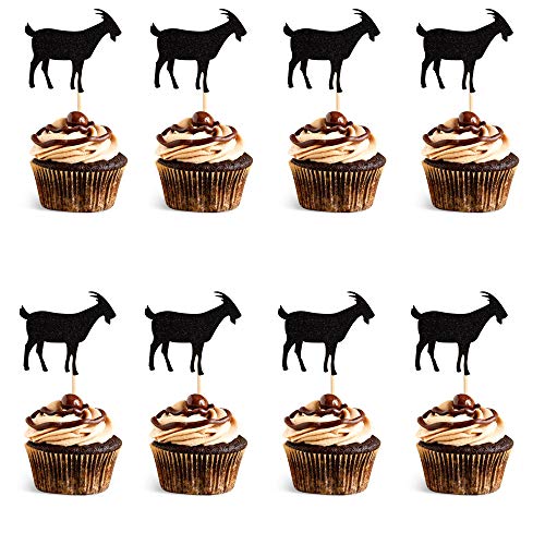 Unimall 24 Stück Goat Black Glitter Cupcake Topper Ziege Cupcake Zahnstocher Flaggen Geburtstag Hochzeit Party Dekoration von UNIMALL