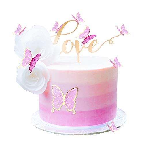 Unimall 30 Stück lila Farbe Gold Rand gemischte Größe lebendige 3D Swllowtail Schmetterling Cupcake Topper für Mädchen Frauen Happy Birthday Hochzeit Party Kuchen Wand Party Essen Dekorationen von UNIMALL