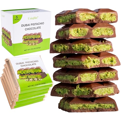 Dubai Schokolade Pistazie Original, mit Pistaziencreme und Engelshaar Teigfäden Kadayif, 500g (5er Packung x 100g) von UNIQBITE