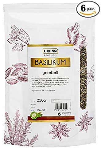 UBENA Basilikum gerebelt im wiederverschließbaren Vorratsbeutel - das Multitalent aus der mediteranen Küche, 6er Pack (6 x 250 g) von Ubena