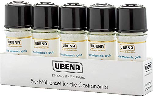 Ubena Foodservice Gewürze - 5er Set grobes Meersalz, optimal zum Nachwürzen am Tisch, 90 g in der Mühle von Ubena