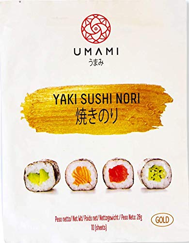 Umami Nori-Algen GOLD-Qualität 10 Blatt (28 g) – Hergestellt aus Algen aus kontrollierten Meeren, bei niedriger Temperatur geröstet, knackig und aromatisch von Umami