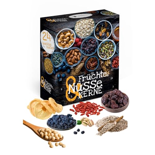 Früchte, Nüsse und Kerne Adventskalender 24 köstliche, gesunde Snacks in BIO-Qualität perfekter Adventskalender für eine gesunde und genussvolle Vorweihnachtszeit von Umbrella