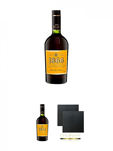 1866 Brandy Gran Reserva 0,7 Liter + 1866 Brandy Gran Reserva 0,7 Liter + Schiefer Glasuntersetzer eckig ca. 9,5 cm Ø 2 Stück von Diverse