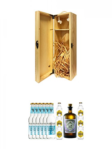 1a Whisky Holzbox für 1 Flasche mit Hakenverschluss + Fever Tree Mediterranean Tonic Water 6 x 0,2 Liter + Monkey 47 Gin & 6 x Goldberg 0,2 Tonic Set von Unbekannt