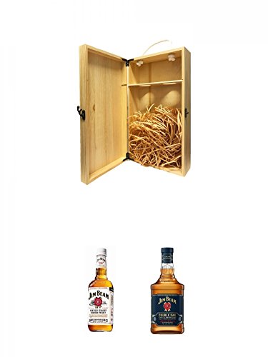 1a Whisky Holzbox für 2 Flaschen mit Hakenverschluss + Jim Beam Bourbon Whiskey 0,7 Liter + Jim Beam DOUBLE OAK Whiskey 0,7 Liter von Unbekannt