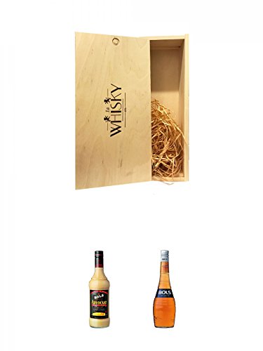 1a Whisky Holzbox für 2 Flaschen mit Schiebedeckel + Bols Advokaat Eierlikör Holland 0,7 Liter + Bols Apricot Brandy Holland 0,7 Liter von Diverse