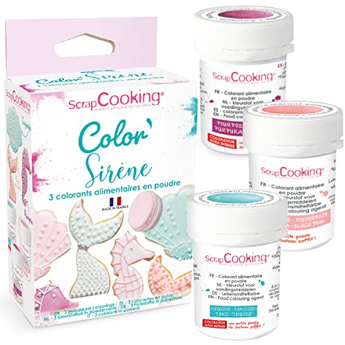 ScrapCooking - 3er Set Meerjungfrau Lebensmittelfarbe Pulver - Türkisblau, Puderrosa & Lila - Essbares Lebensmittel-Farben für Backen, Torten, Kekse, Kuchen, Teigen, Fondant, Rainbow Cake - 4071 von ScrapCooking