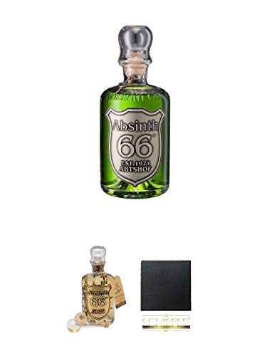 Absinth 66 Classic Grün 66% 0,5 Liter + Absinth 66 GOLD 69% 0,5 Liter + Schiefer Glasuntersetzer eckig ca. 9,5 cm Durchmesser von Unbekannt