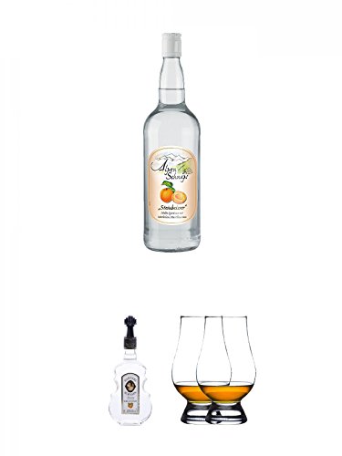 Alpenschnaps Steinbeisser Marille 1,0 Liter + Nannerl Marillenschnaps 38% in Geigenform 0,5 Liter + The Glencairn Glas Stölzle 2 Stück von Unbekannt