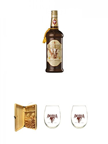 Amarula Südafrika Likör mit Sahne 0,7 Liter + 1a Whisky Holzbox für 2 Flaschen mit Hakenverschluss + Amarula Likör Tumbler eiförmig + Amarula Likör Tumbler eiförmig von Diverse