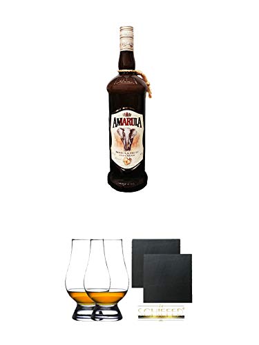 Amarula Südafrika Likör mit Sahne 1,0 Liter + The Glencairn Glas Stölzle 2 Stück + Schiefer Glasuntersetzer eckig ca. 9,5 cm Ø 2 Stück von Unbekannt