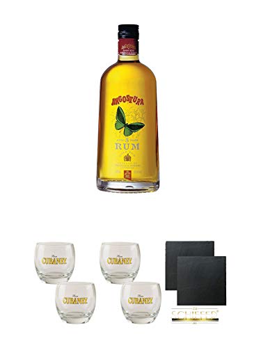 Angostura Gold 5 Jahre Trinidad & Tobago 1,0 Liter + Ron Cubaney Rum Tumbler 2 Stück + Ron Cubaney Rum Tumbler 2 Stück + Schiefer Glasuntersetzer eckig ca. 9,5 cm Ø 2 Stück von Diverse