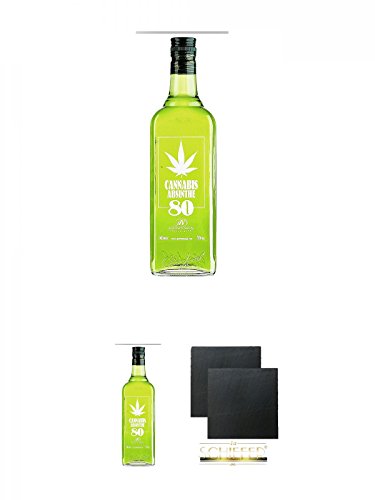 Antonio Nadal Cannabis Absinthe 80 0,7 Liter + Antonio Nadal Cannabis Absinthe 80 0,7 Liter + Schiefer Glasuntersetzer eckig ca. 9,5 cm Ø 2 Stück von Diverse