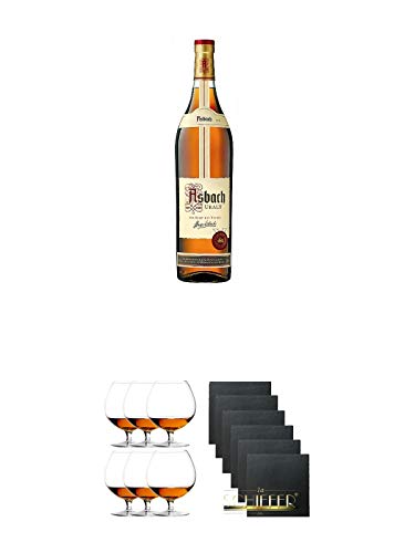 Asbach Uralt klassischer deutscher Weinbrand Magnumflasche 3,0 Liter + Cognacglas/Schwenker Stölzle 6 Gläser - 103/18 + Schiefer Glasuntersetzer eckig 6 x ca. 9,5 cm Durchmesser von Diverse