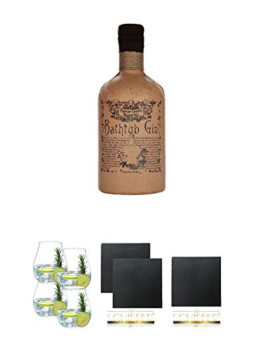 BATHTUB Small Batch 43,3 0,7 Liter + Gin Tonic Glas - 5414/67 4er Set + Schiefer Glasuntersetzer eckig ca. 9,5 cm Ø 2 Stück + Schiefer Glasuntersetzer eckig ca. 9,5 cm Durchmesser von Unbekannt