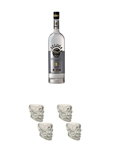 Beluga Noble Russischer Vodka 1,0 Liter + Wodka Totenkopf Shotglas 2 Stück + Wodka Totenkopf Shotglas 2 Stück von Unbekannt