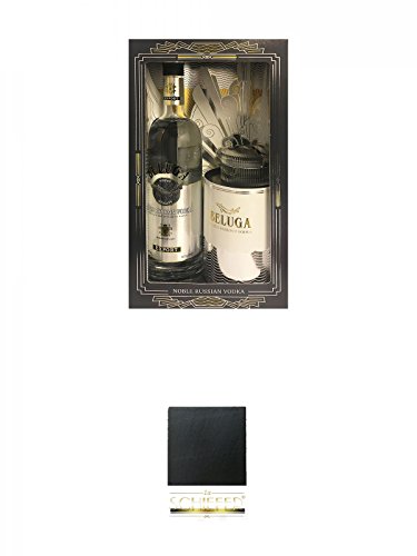 Beluga Noble Russischer Vodka Geschenkset mit Kavierdose 0,7 Liter + Schiefer Glasuntersetzer eckig ca. 9,5 cm Durchmesser von Diverse