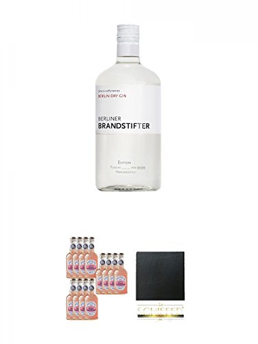 Berliner Brandstifter Dry Gin Deutschland 0,7 Liter + Fentimans Rose Lemonade 12 x 200 ml + Schiefer Glasuntersetzer eckig ca. 9,5 cm Durchmesser von Unbekannt