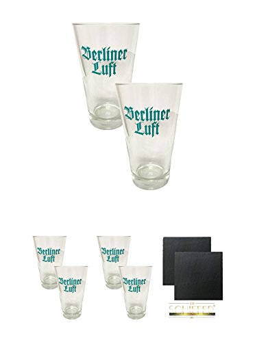 Berliner Luft Longdrink Glas 2 Stück + Berliner Luft Longdrink Glas 2 Stück + Berliner Luft Longdrink Glas 2 Stück + Schiefer Glasuntersetzer eckig ca. 9,5 cm Ø 2 Stück von Diverse