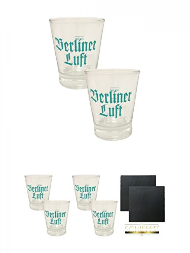 Berliner Luft Shot Glas 4cl 2 Stück + Berliner Luft Shot Glas 4cl 2 Stück + Berliner Luft Shot Glas 4cl 2 Stück + Schiefer Glasuntersetzer eckig ca. 9,5 cm Ø 2 Stück von Diverse