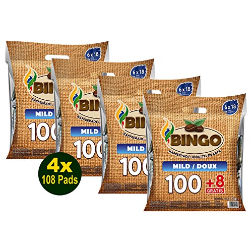 Bingo Kaffeepads Mild, 100 + 8 Pads 4x 756g (3024g) - mit nachhaltiger Crema von Unbekannt