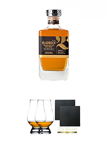 Bladnoch SAMSARA 46,7% 0,7 Liter + The Glencairn Glass Whisky Glas Stölzle 2 Stück + Schiefer Glasuntersetzer eckig ca. 9,5 cm Ø 2 Stück von Diverse