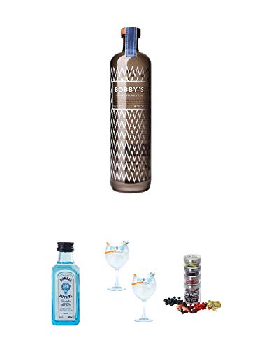 Bobbys Schiedam Dry Deutschland 0,7 Liter + Bombay Sapphire Gin 5 cl Miniatur + Gin Sul Copo Ballon Glas 2 Stück + Gin Flight Gewürze zum Verfeinern von Gin Tonic 1er Pack 1 x 12 Gramm von Unbekannt