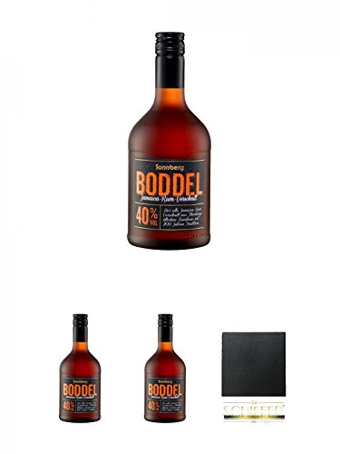 Boddel Rum-Verschnitt 40% 0,7 Liter + Boddel Rum-Verschnitt 40% 0,7 Liter + Boddel Rum-Verschnitt 40% 0,7 Liter + Schiefer Glasuntersetzer eckig ca. 9,5 cm Durchmesser von Diverse