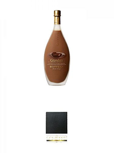 Bottega Gianduia Nougat Crèmelikör Grappa 17% 0,5 Liter + Schiefer Glasuntersetzer eckig ca. 9,5 cm Durchmesser von Diverse