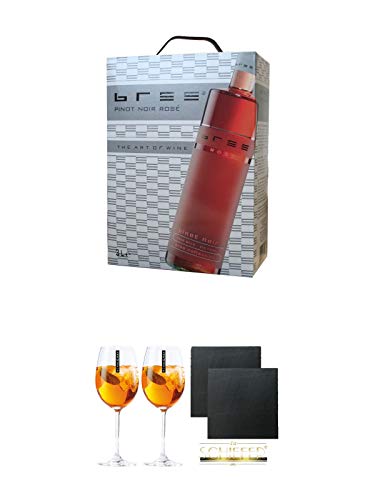 Bree Rose 3,0 Liter + Scavi & Ray Wein Glas 2 Stück + Schiefer Glasuntersetzer eckig ca. 9,5 cm Ø 2 Stück von Diverse