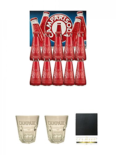 Campari Soda aus Italien 10 x 9,8 cl + Campari Tumbler 1 Stück + Campari Tumbler 1 Stück + Schiefer Glasuntersetzer eckig ca. 9,5 cm Durchmesser von Diverse