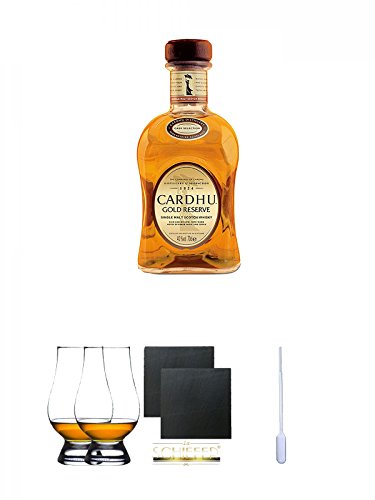 Cardhu Gold Reserve 0,7 Liter + The Glencairn Glass Whisky Glas Stölzle 2 Stück + Schiefer Glasuntersetzer eckig ca. 9,5 cm Ø 2 Stück + Einweg-Pipette 1 Stück von Diverse